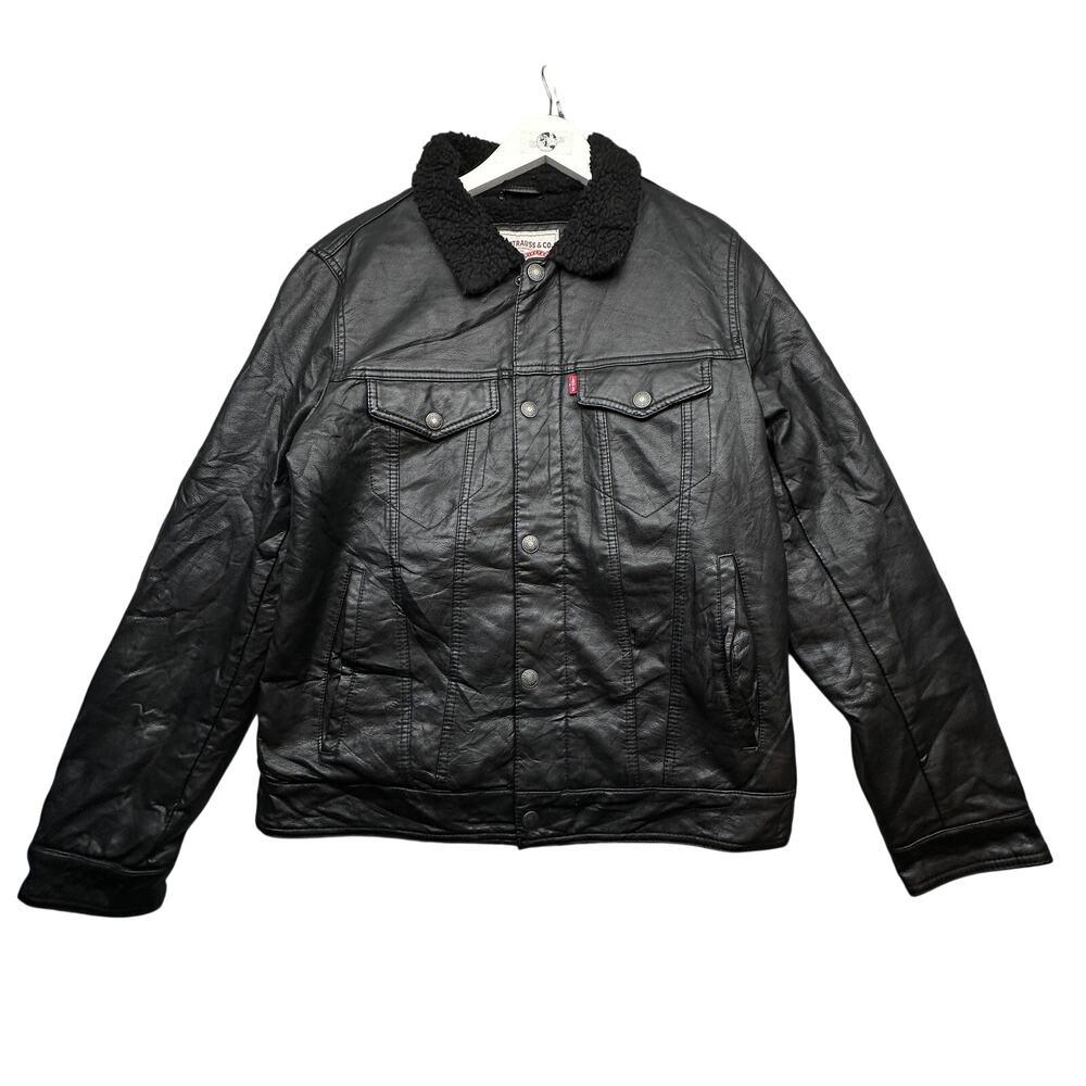 Levis Mens Faux Leather Sherpa Lined Trucker Jacket Mens Small Button Up